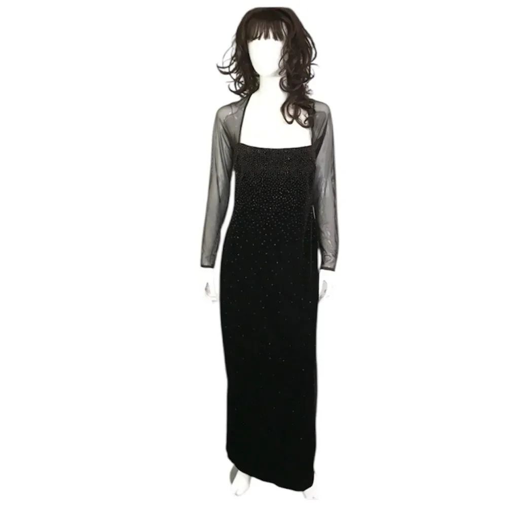 Tadashi Shoji Vintage Brown Velvet Embellished Long Sleeve Maxi Dress Size M